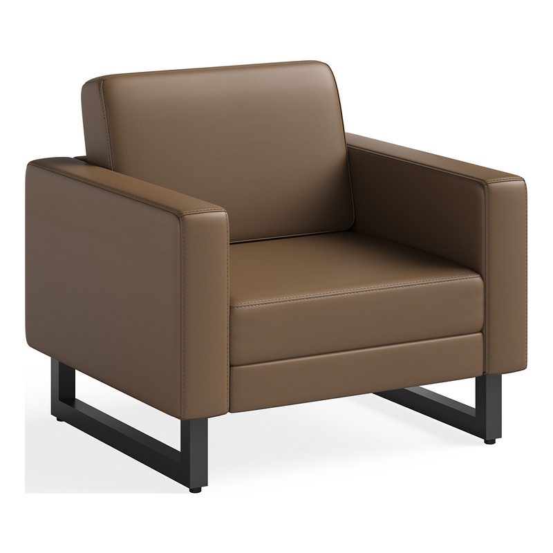 Safco Contemporary Lounge Chair Brown Vinyl with Metal Mirella Leg