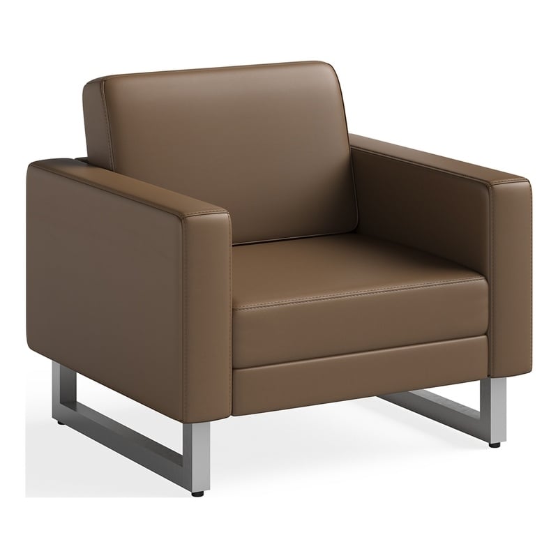 Safco Contemporary Lounge Chair Brown Vinyl with Metal Mirella Leg