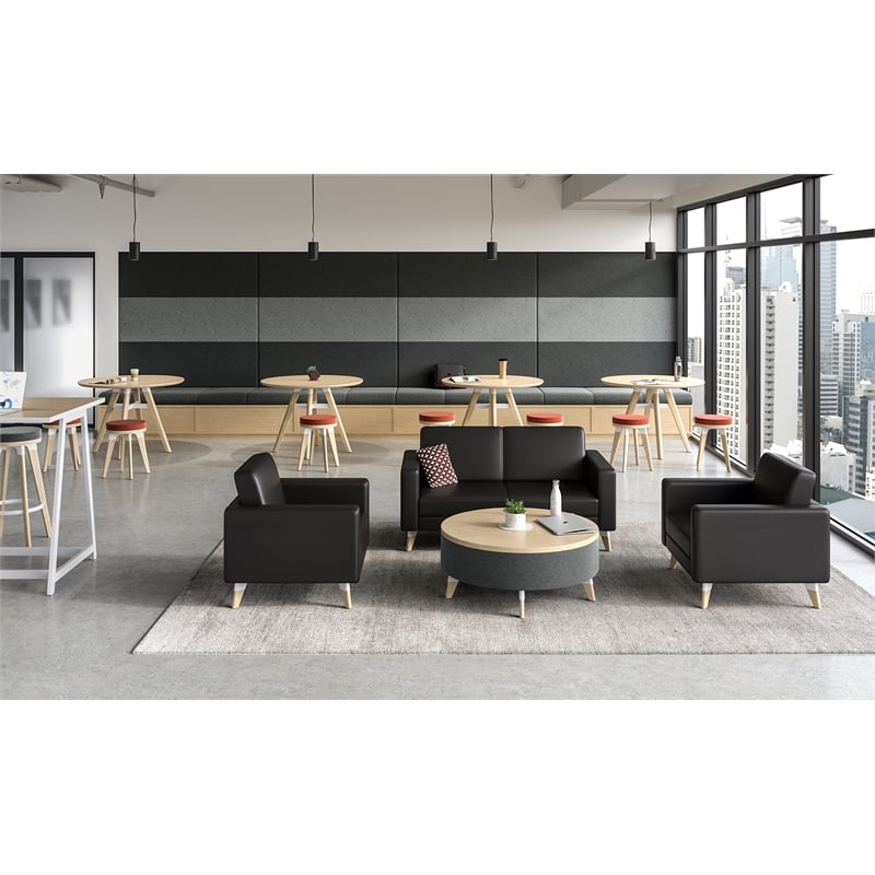 Safco Contemporary Lounge Chair Resi Feet Gray Vinyl with Wood Legs