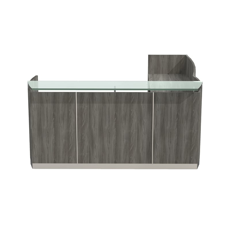 Safco Medina L-Shaped Reception Station with Pedestals in Gray Steel