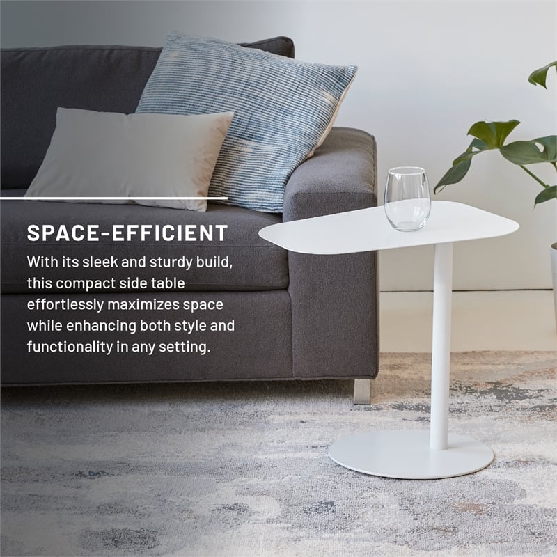 Chroma Modern Metal End Table Space Saving C Shaped Design in White