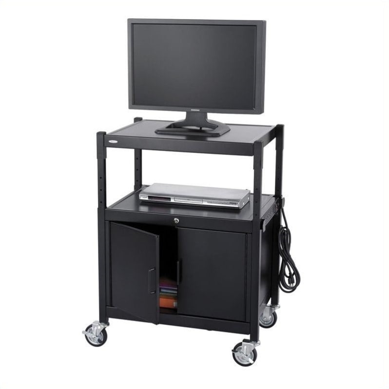 Safco Steel Adjustable AV Cart With Cabinet in Black 