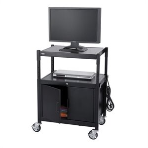 safco steel adjustable av cart with cabinet in black 