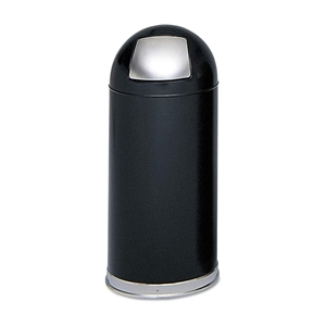 Safco Black Push Door Dome Top Receptacle in Black