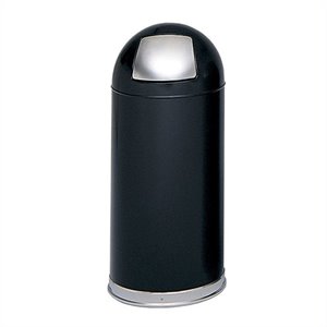 safco black push door dome top receptacle in black