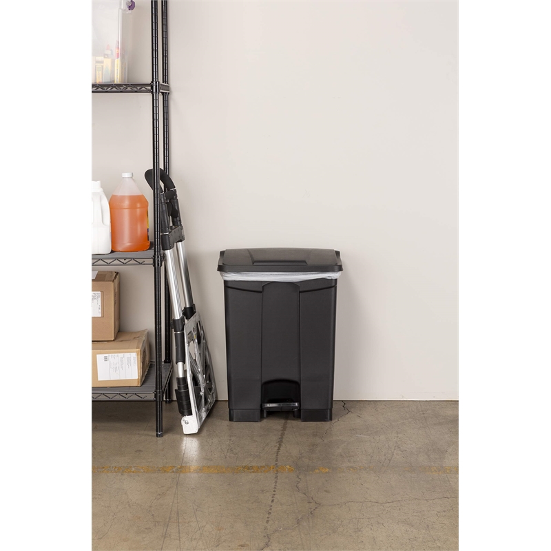 Safco Plastic Step-On Receptacle - 17 Gallon in Black