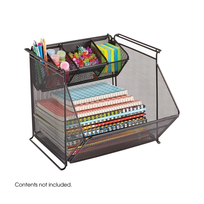 Safco Onyx Stackable Mesh Storage Bins in Black