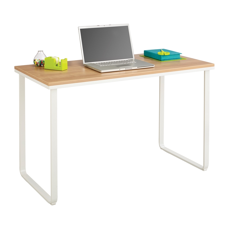Modern Maple Table Desk With White Metal U Shaped Legs