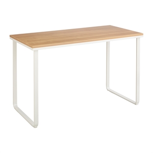 modern maple table desk with white metal u shaped legs