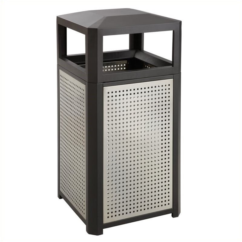 Safco Evos Outdoor/Indoor Steel Waste Receptacle Trash Can 38 Gallon Black