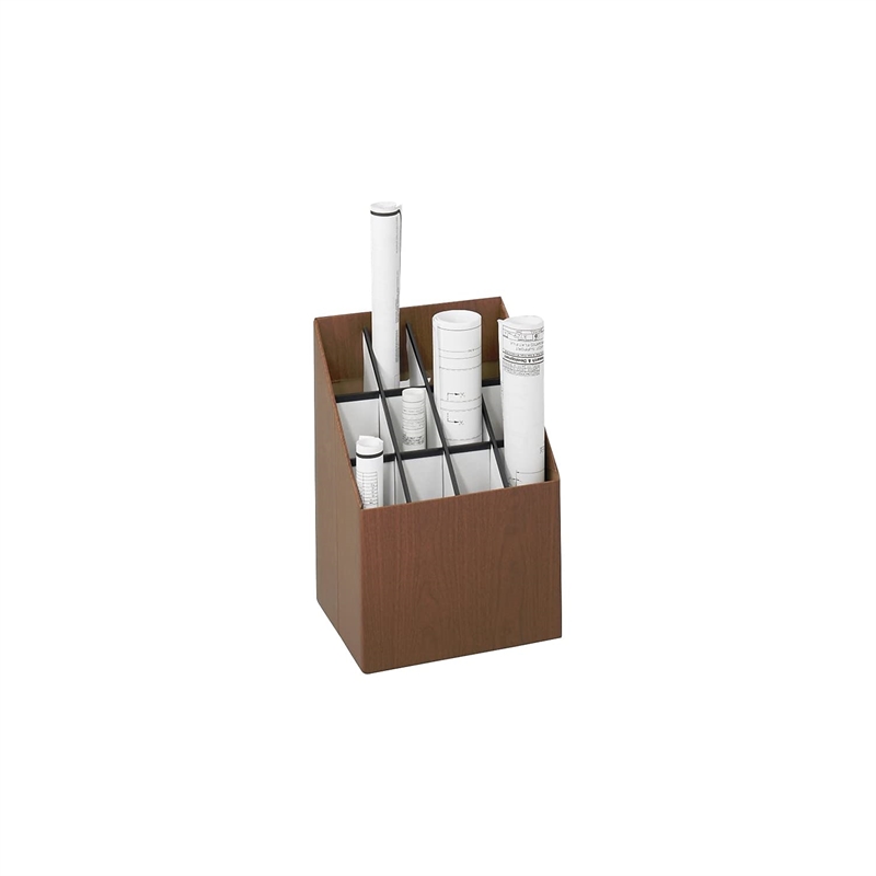 Safco 12 Compartment Upright Corrugate Fiberboard Roll Files in Walnut