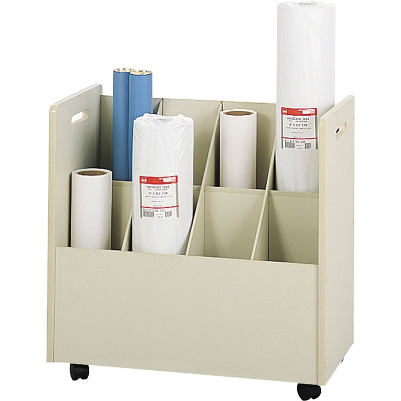 Safco Wood Mobile Roll Files 8 Compartments in Putty