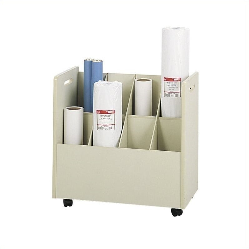 Safco Wood Mobile Roll Files 8 Compartments in Putty