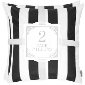 homey cozy olivia 20-inch stripe fabric outdoor pillow in black (set of 2)