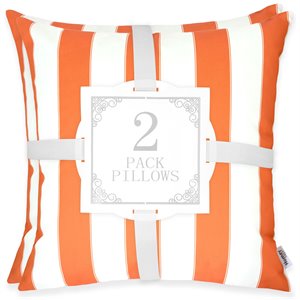 homey cozy olivia 20-inch stripe fabric outdoor pillow in orange (set of 2)