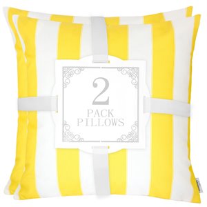 homey cozy olivia 20-inch stripe fabric outdoor pillow in yellow (set of 2)