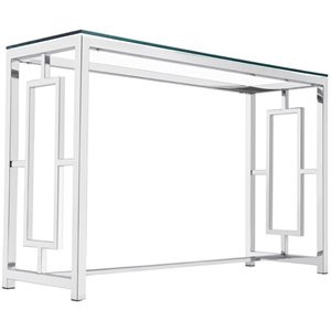Uptown Club Zanzibar Transitional Glass Top Console Table in Silver