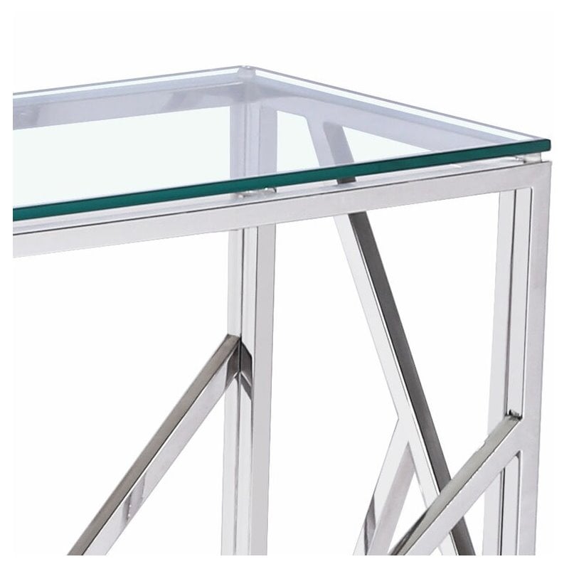 Uptown Club Calypso Transitional Glass Top Console Table in Silver