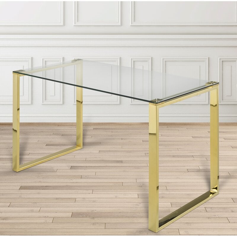 Uptown Club Ivy Transitional Glass Top Writing Desk in Gold