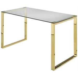Uptown Club Ivy Transitional Glass Top Writing Desk in Gold