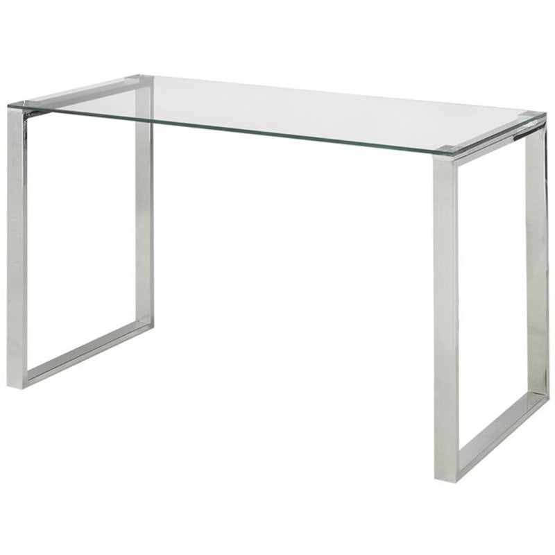 Uptown Club Ivy Transitional Glass Top Writing Desk in Silver