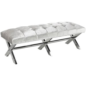 Uptown Club Grimm Transitional Velvet Tufted Bench in Gray