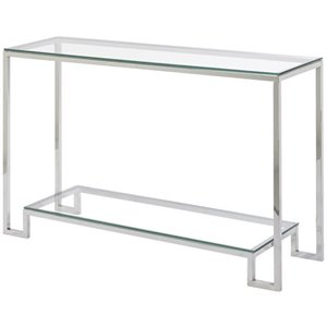uptown club ben transitional glass top console table in silver