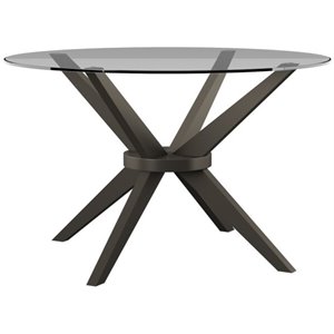 Uptown Club Lola 47.3&quot Round Transitional Glass Top Dining Table in Walnut