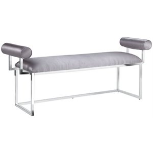 Uptown Club Moor Transitional Satin Upholstered Bedroom Bench in Silver
