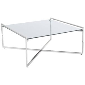 Uptown Club Banner 35.4&quot Square Contemporary Glass Top Coffee Table in Silver