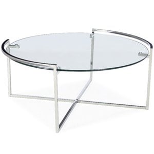 Uptown Club Banner 35.4&quot Round Contemporary Glass Top Coffee Table in Silver