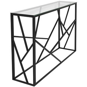 uptown club alma transitional glass top metal console table in black