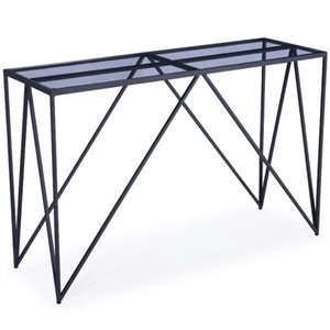uptown club andes transitional glass top metal console table in black