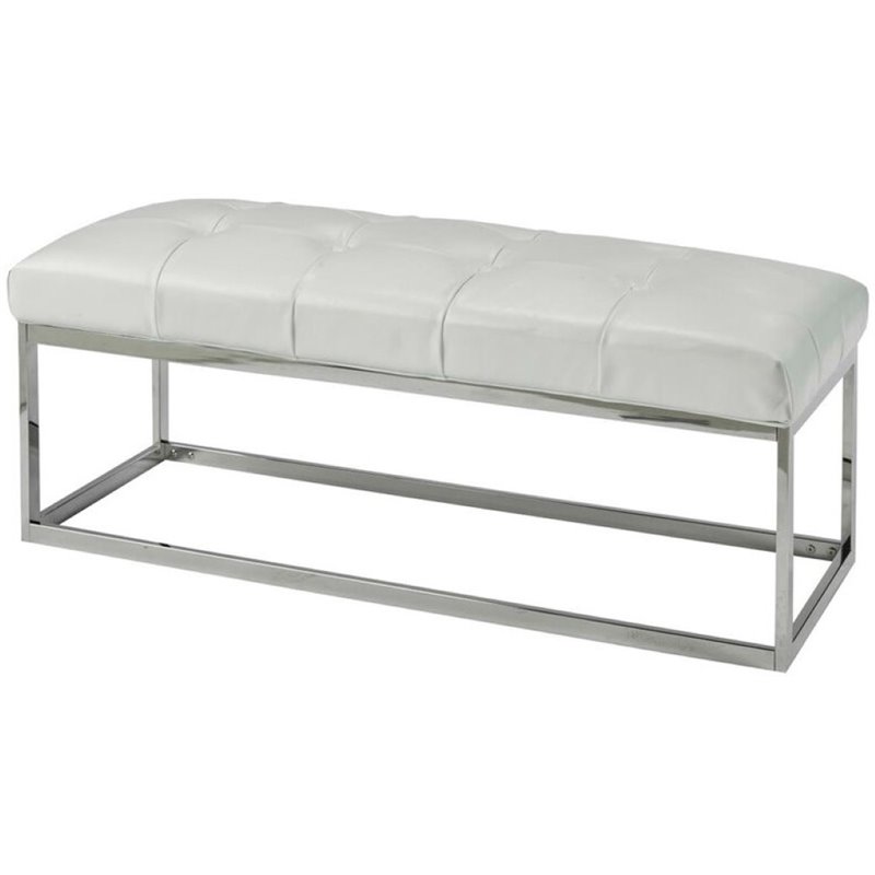 Uptown Club Mobi Contemporary Faux Leather Tufted Bench in White