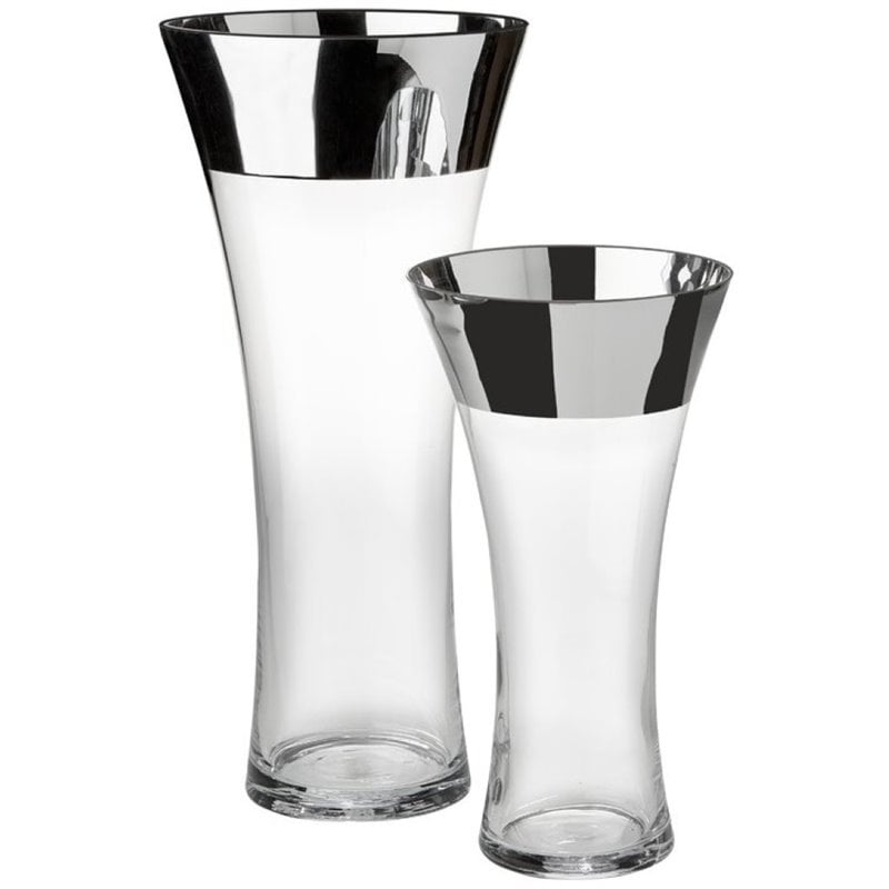 Uptown Club Juniper 2 Piece Transitional Glass Vase Set in Silver