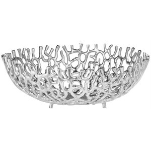 Uptown Club Arrow Transitional Round Aluminum Decorative Coral Bowl in Silver