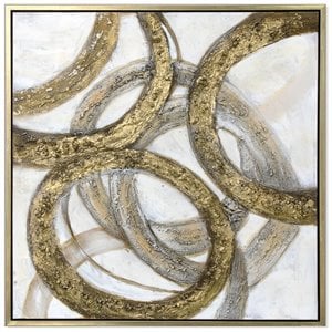 Uptown Club 39.4&quot Square Transitional Hand Painted Gold Rings Painting