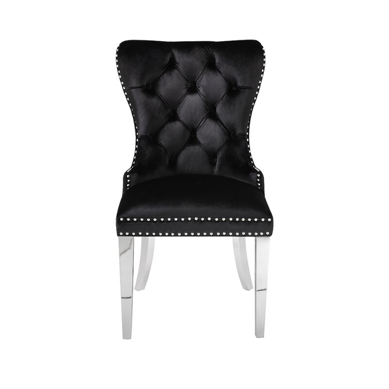 Uptown Club Tufted Upholstered Dining Chair with Nailhead Trim in Black Velvet
