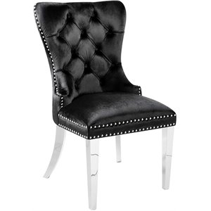 Uptown Club Tufted Upholstered Dining Chair with Nailhead Trim in Black Velvet