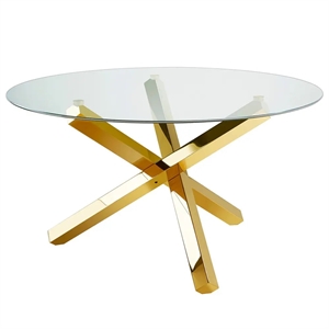 Uptown Club 55&quot Round Dining Table in Polished Gold Steel Base/Clear Glass Top