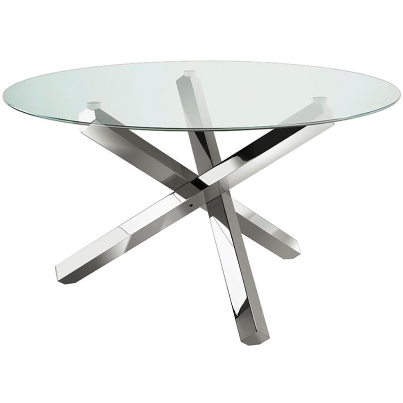 Uptown Club Dining Table Round Polished Silver Steel Base Silver Bushfurniturecollection Com