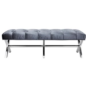 uptown club tufted upholstered bench with steel x base in dark gray velvet