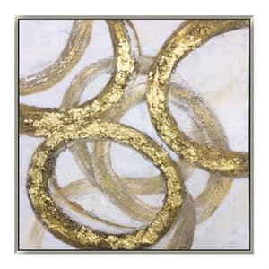 Uptown Club 39&quot Canvas Fabric Hand Painted Framed Rings Artwork in Gold