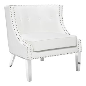 uptown club laker luxurious faux leather upholstered accent chair in white