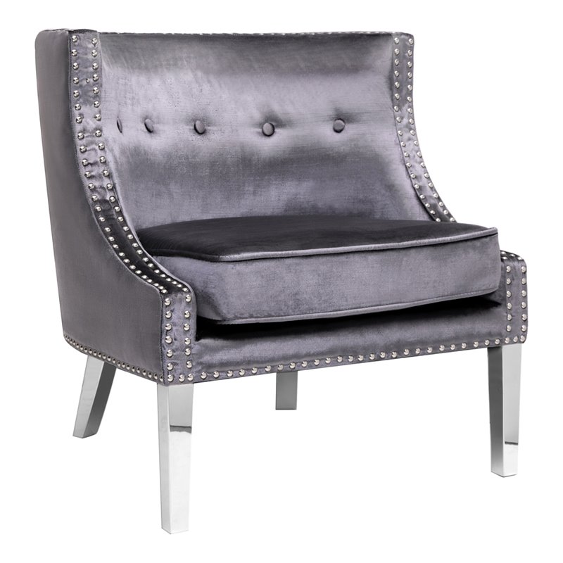 Uptown Club Laker Luxurious Velvet Upholstered Accent Chair in Charcoal