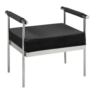 Uptown Club Troy Modern Velvet Ottoman with Handles On Both Sides in Black