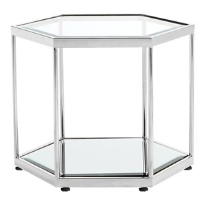 Uptown Club Stout Hexagon Modern Stainless Steel End Table in Silver