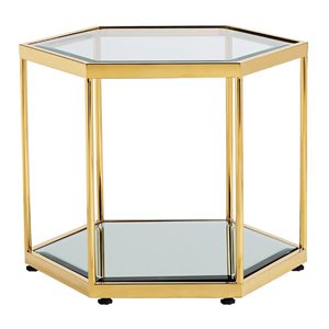Uptown Club Stout Hexagon Modern Stainless Steel End Table in Gold