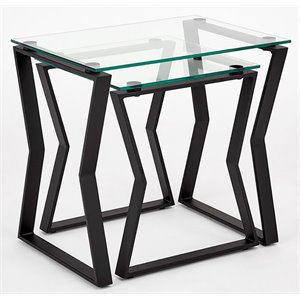 Uptown Club Ark Modern Metal End Table with A Tempered Glass in Black (Set of 2)