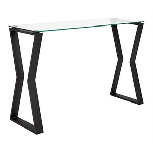 Uptown Club Ark Modern Metal Console Table with A Tempered Glass Top in Black